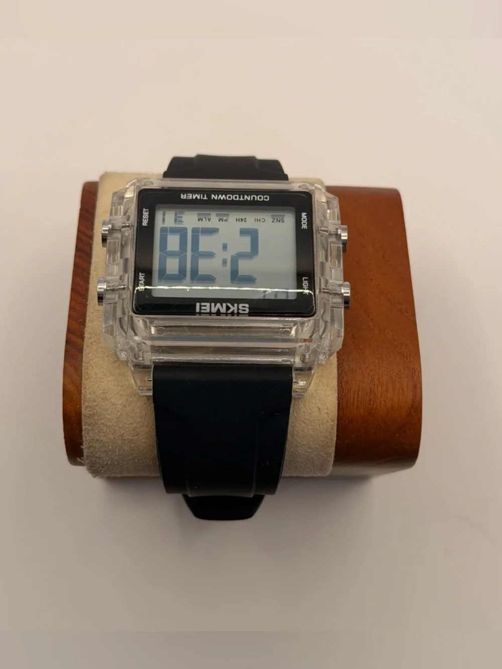 SKMEI Square Watch Transparent Case, New, Silicone Black Band